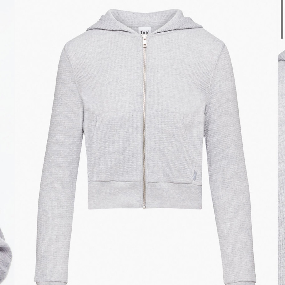 TNA waffle zip up crop sweater